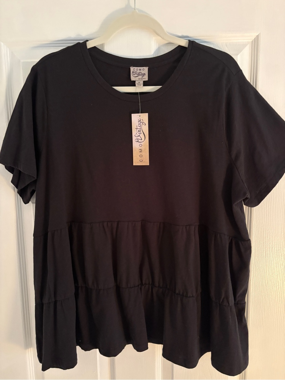 Como Vintage Black Short Sleeve Ruffle Peplum Tee - Picture 5 of 7
